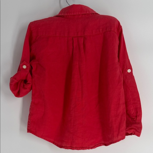 Janie and Jack Red Kids Linen Button/Tab Button Shirt - 3 - Picture 6 of 6